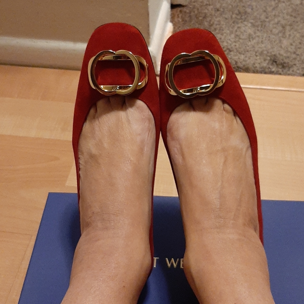 Stuart Weitzman "Anicia" red suede flats